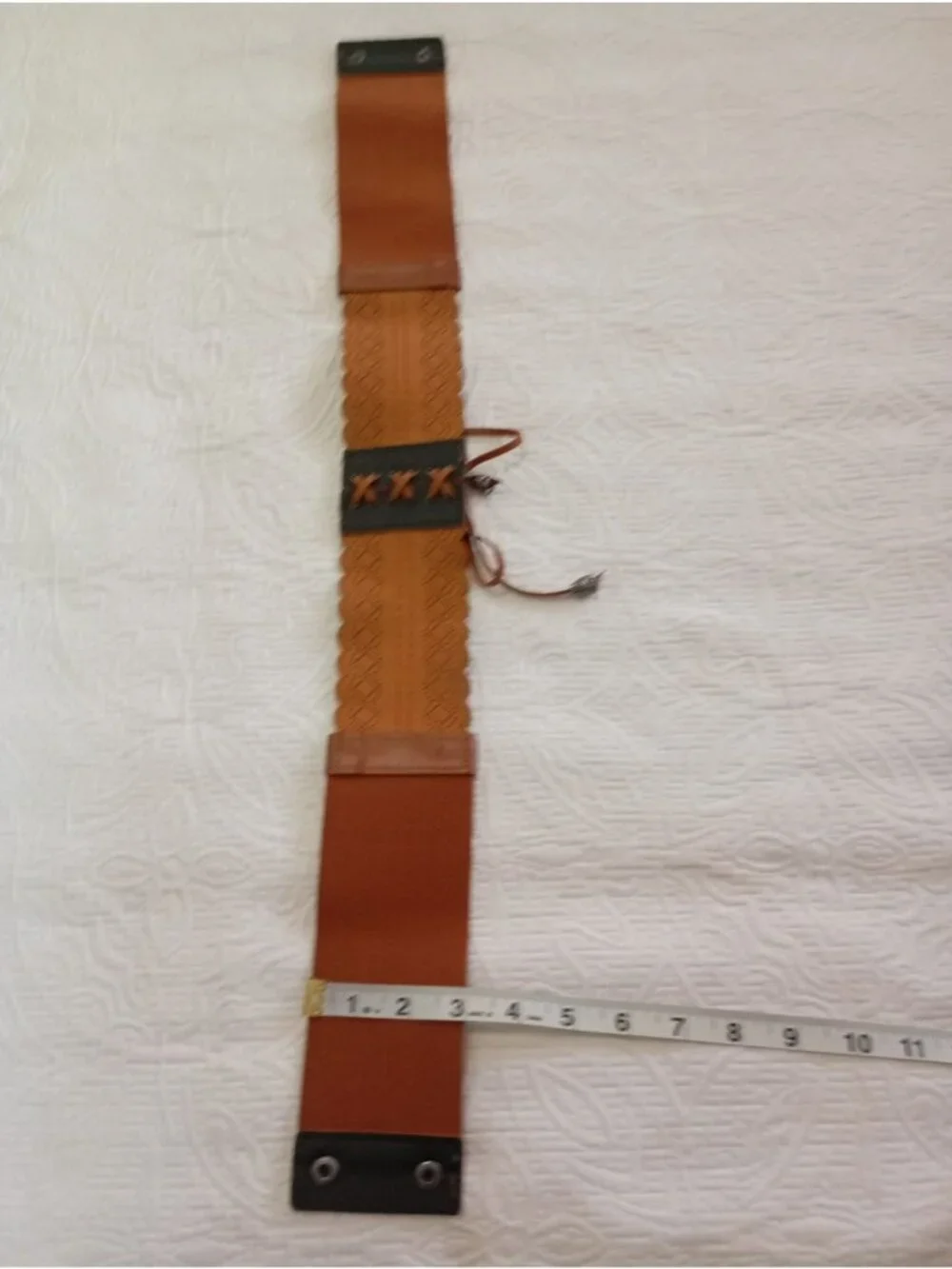 Brown Elastic Waist Cincher Belt Faux Leather Lace-Up Design & Metal Tip Accents